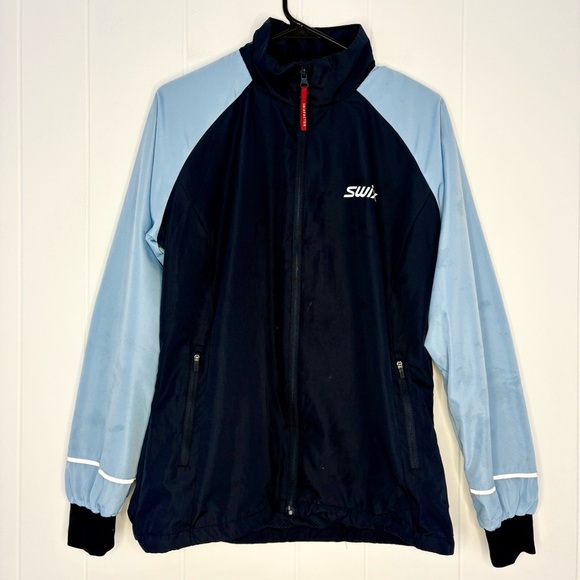 SWIX Women’s Jacket Full Zip Blue Black Activewear Running Swixfactor Medium - Picture 1 of 8